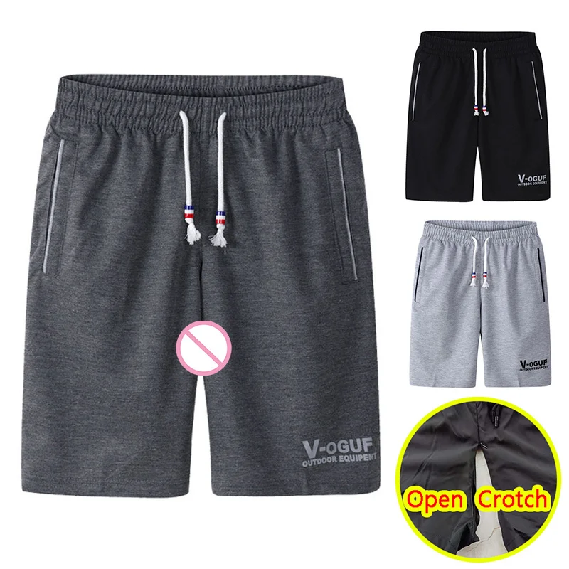

Man Sexy Open Crotch Casual Pants Short Crotchless Trousers with Hidden Zipper Summer Mini Shorts Gay Couple Outdoor Sex Costume