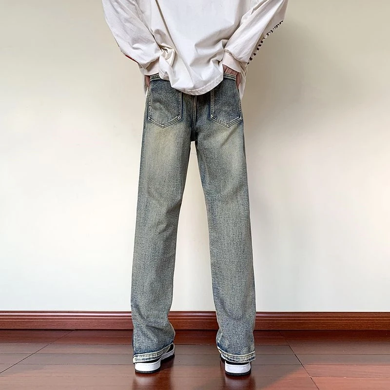 Wide Leg Straight Leg Jeans American High Street Trend Ankle Zipper Design Fashionable And Versatile Men'S Pants