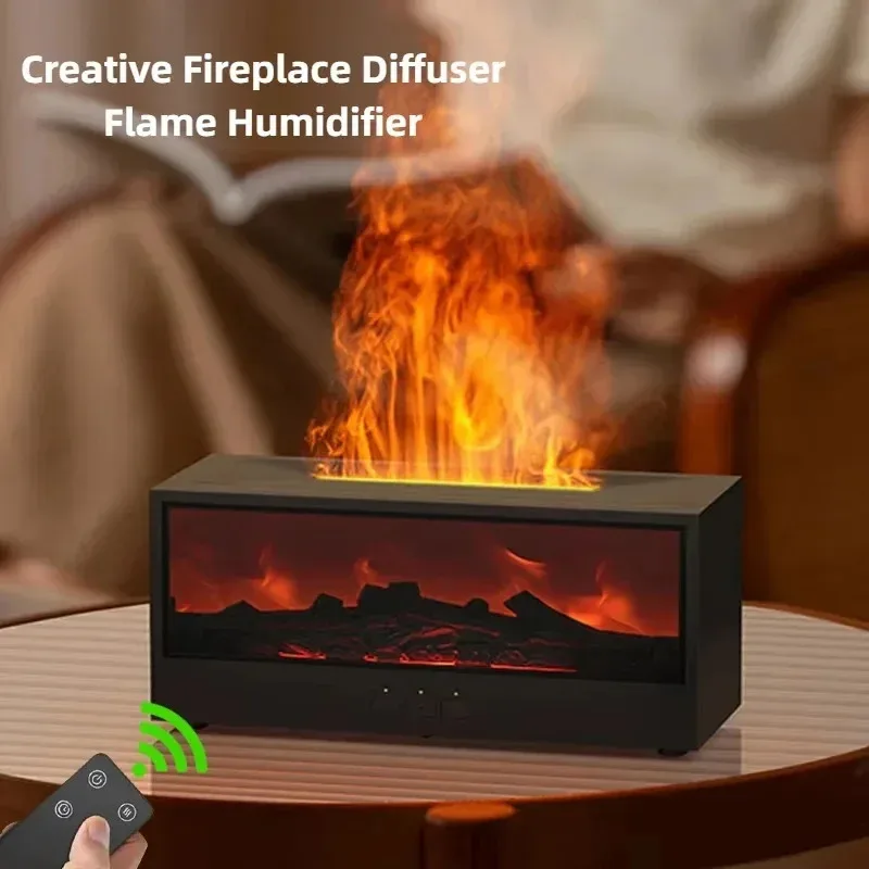 Simulated 3D flame aromatherapy machine, essential oil humidifier, color atmosphere lighting with remote control, holiday gift