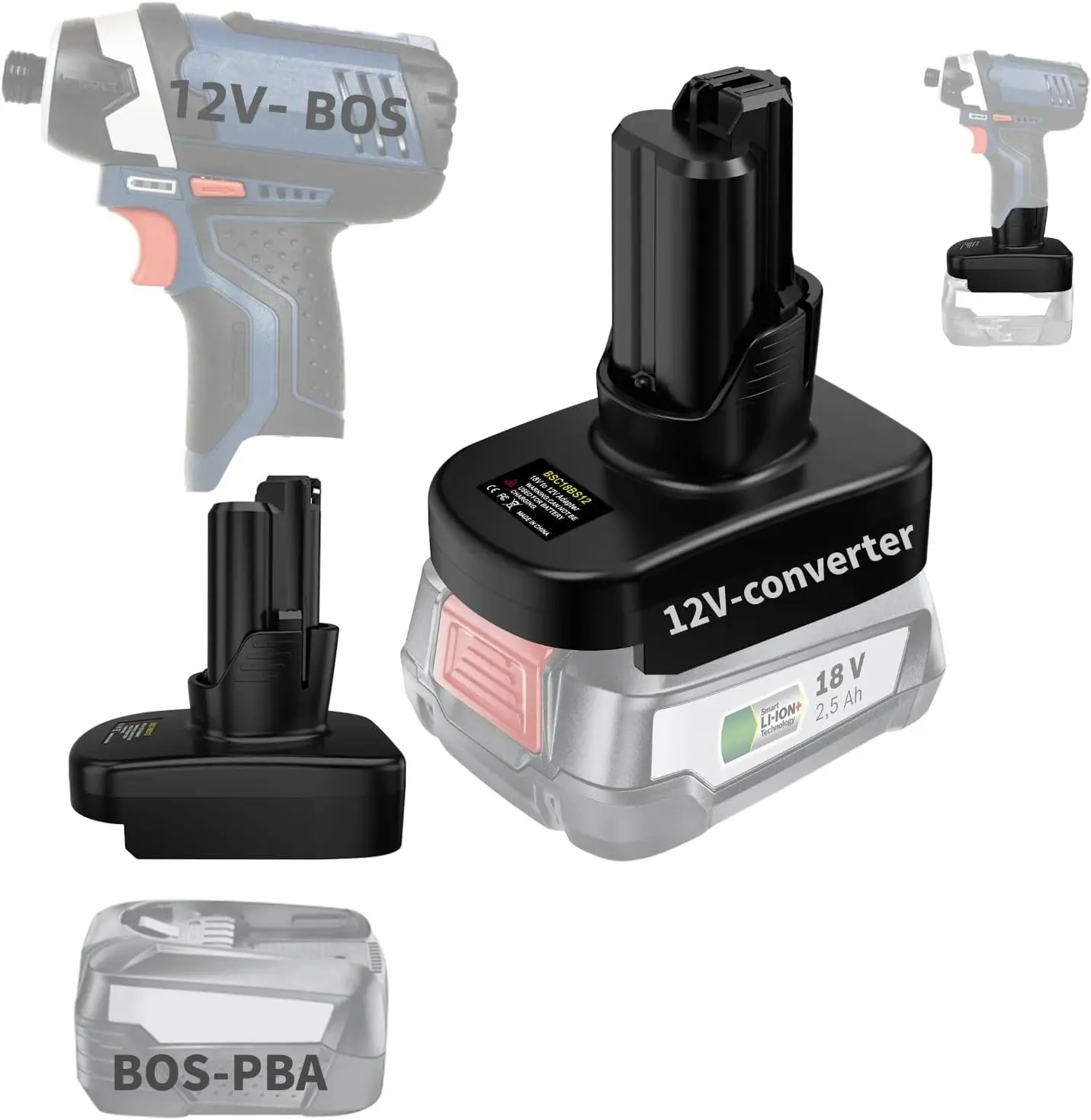 

Адаптер для аккумулятора Bosch 18 В до 10,8 В для преобразователя литий-ионной батареи Bosch 18 В PBA для электроинструментов Bosch 10,8 В 12 В