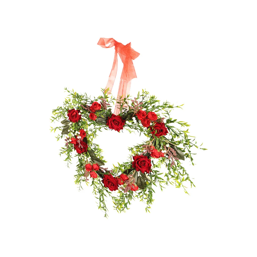 

1pc Silk Rose Flower Wreath Valentine's Day Heart Hanging Garland Wreath Decor