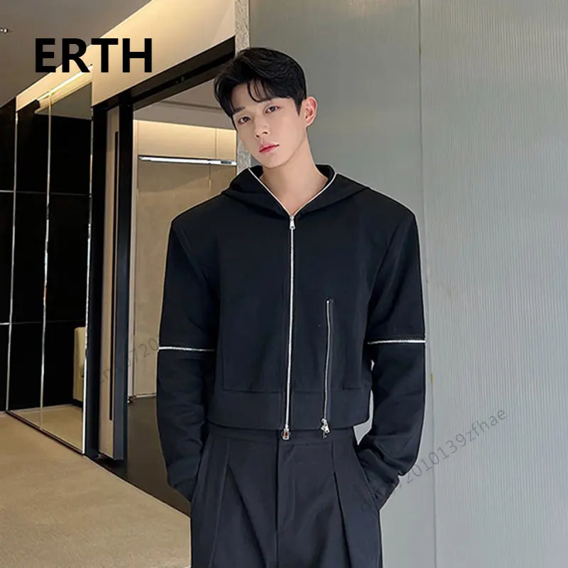 

Куртка ERTH мужская с капюшоном, нишевой дизайн, индивидуальный Повседневный однотонный топ со съемной молнией, весна 2023