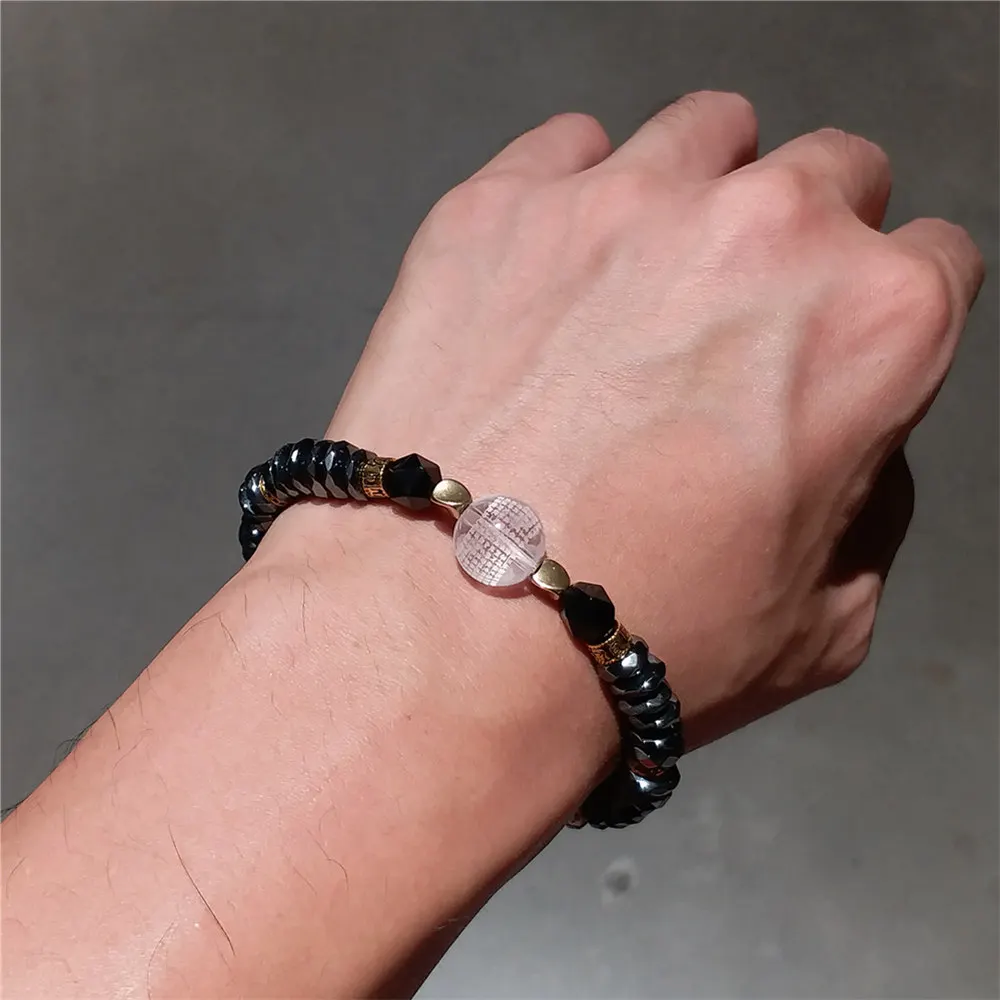 

Buddha Engraving Heart Sutra Crystal Hematite Bracelet Men Women Unisex Wristband Good Luck Mantra Healing Bracelet 8mm