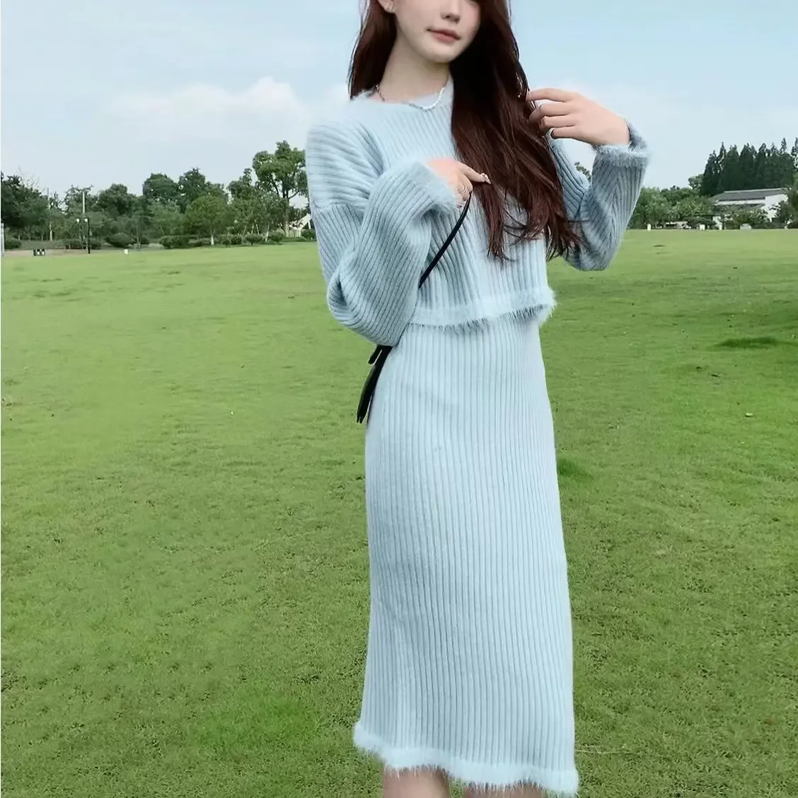 Трикотажное платье Xiaoxiangfeng с длинными рукавами женский осенне-зимний свободный
