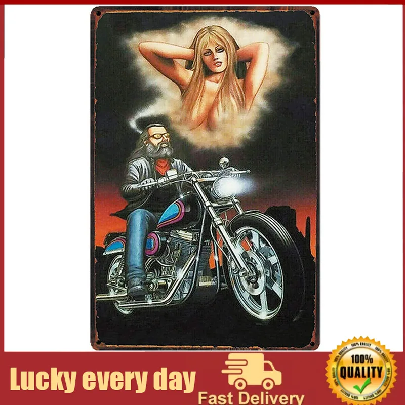 

Original Retro Design Old Motorcycle Boy Tin Metal Signs Wall Art | Thick Tinplate Print Poster Wall Decoration for Garage