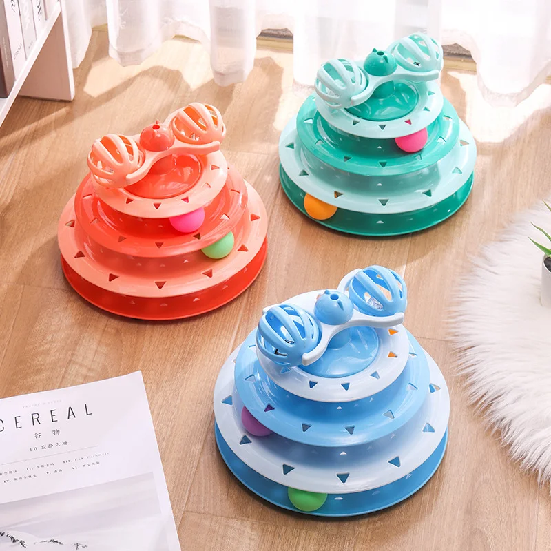 

4-layer Cat Turntable Toy Fun Rotatable Bells Flashing Ball Cat Toys Kitten Interactive Track Tower Pet Puzzle Training Supplies