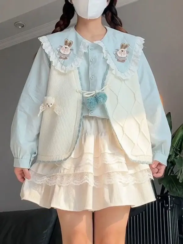 Милая милая японская лоскутная кружевная блузка с воротником Питера Пэна All M Acth