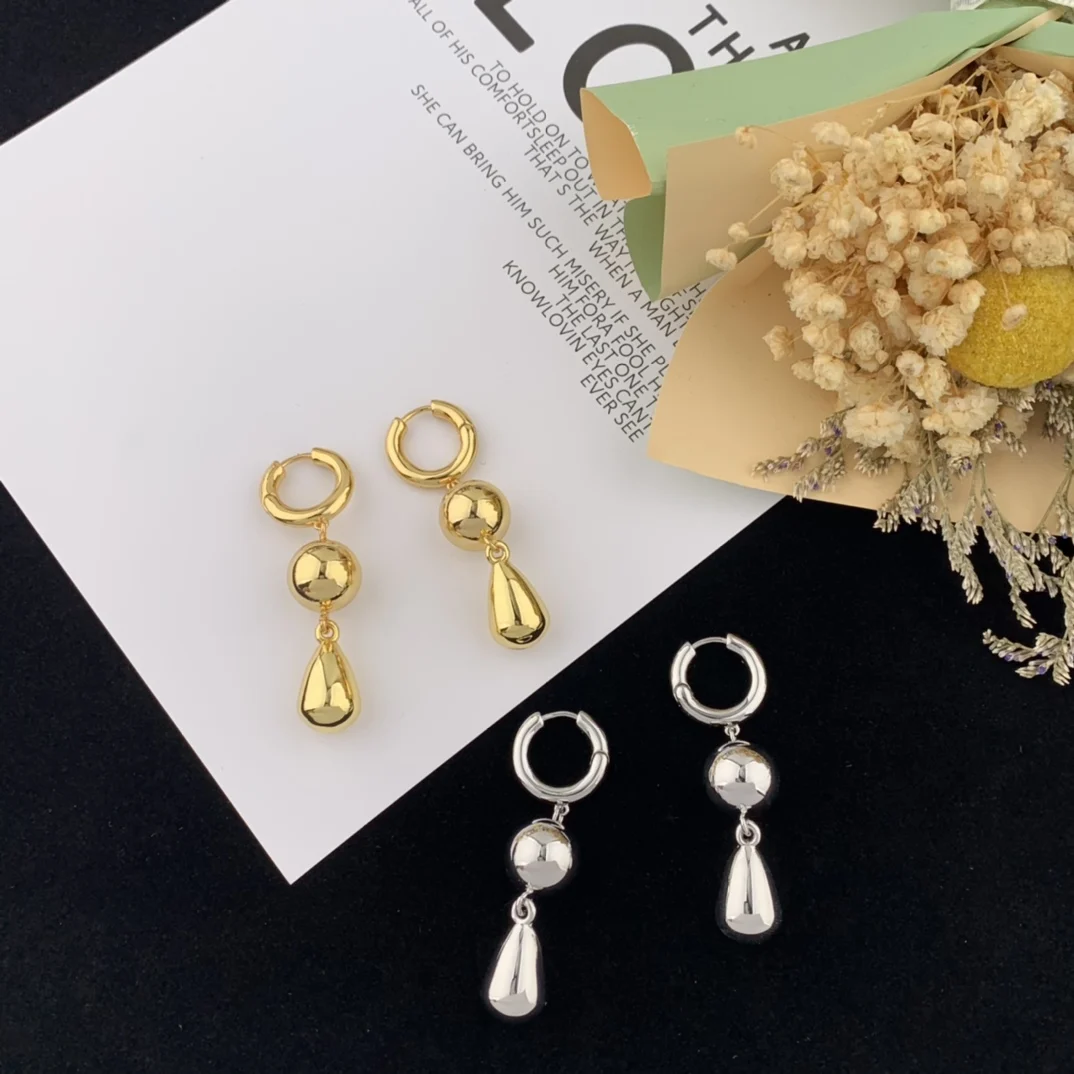 

European and American pure metal smooth water drop earrings