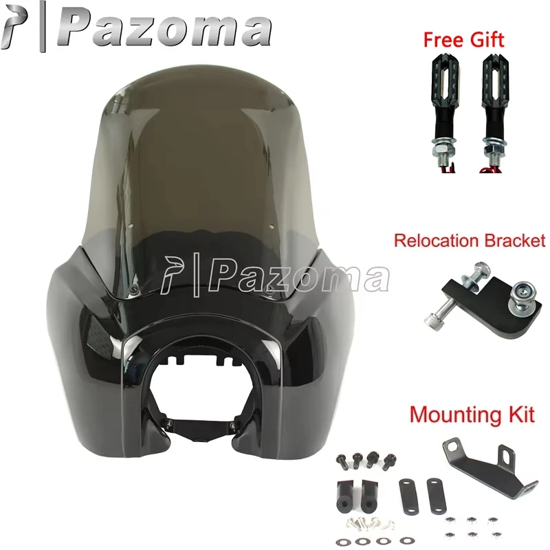 

Обтекатель в клубном стиле для Harley Dyna Super Wide Glide Street Fat Bob FXDXT 15 дюймов чехол на лобовое стекло 5,75 дюйма экран фары 1987-17