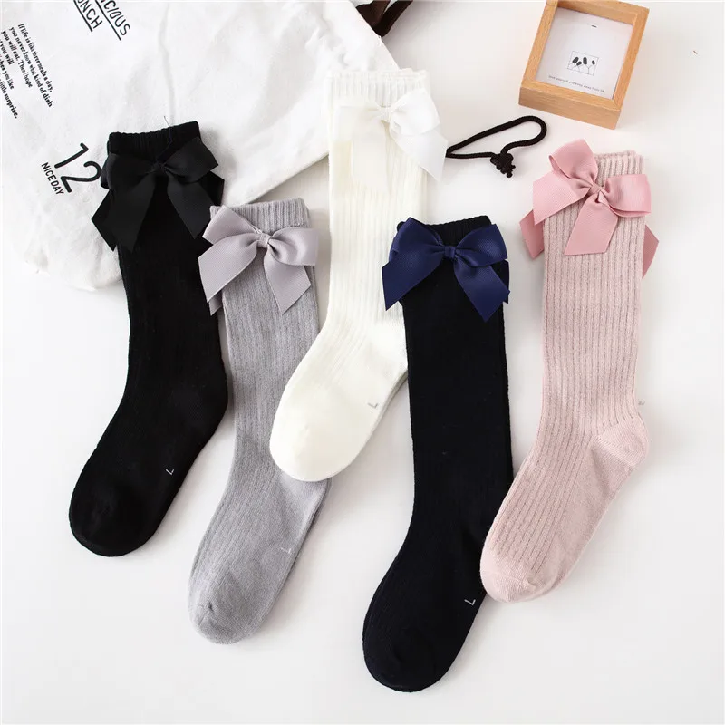 Solid Children Socks With Bows Cotton Baby Girls Socks Soft Toddlers Long Socks For Kids Princess Knee High Socks for Girls 2022