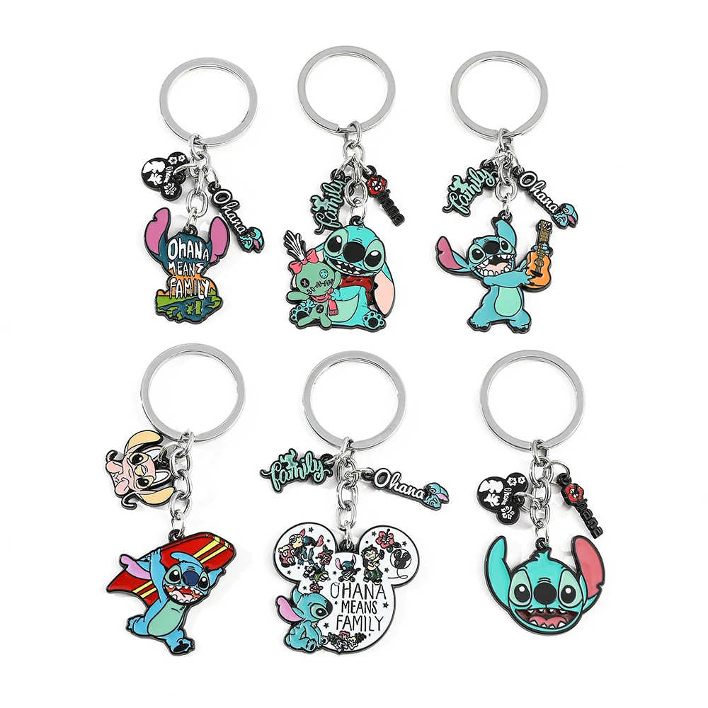 Cartoon Disney Stitch Keychain Lilo and Stitch Angel Doll Keyring Toys Metal Enamel Car Key Chain Bag Jewelry Kids Friend Gifts