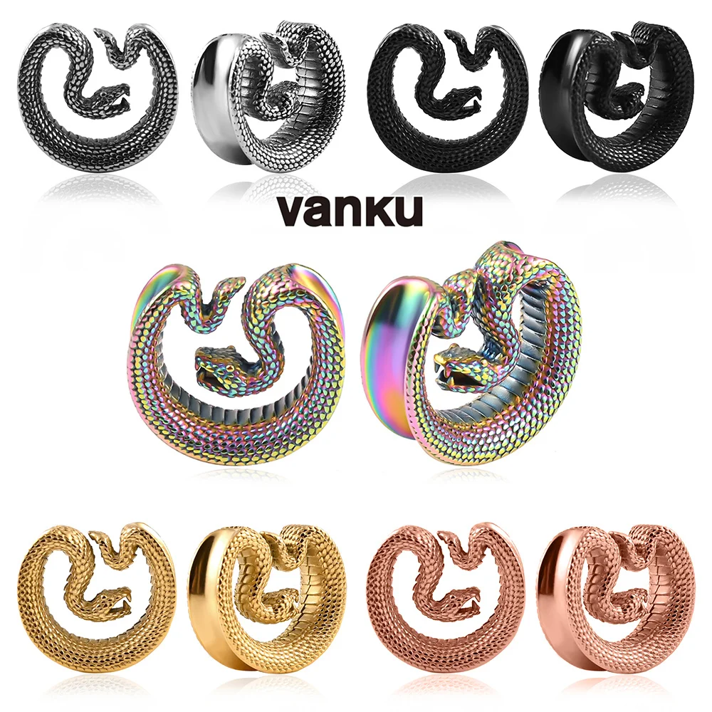 Vanku 2PCS Stainless Steel Snake Saddle Ear Plugs Tunnels Ear Piercing Plugs Stretchers Body Jewelry Gauges Tunnels Expanders