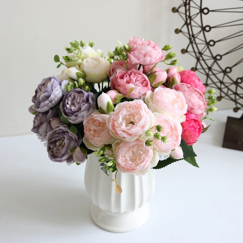 

1 Bundle Silk Peony Bouquet Home Decoration Accessories Wedding Party Scrapbook Fake Plants Diy Pompons Artificial Roses Flowers