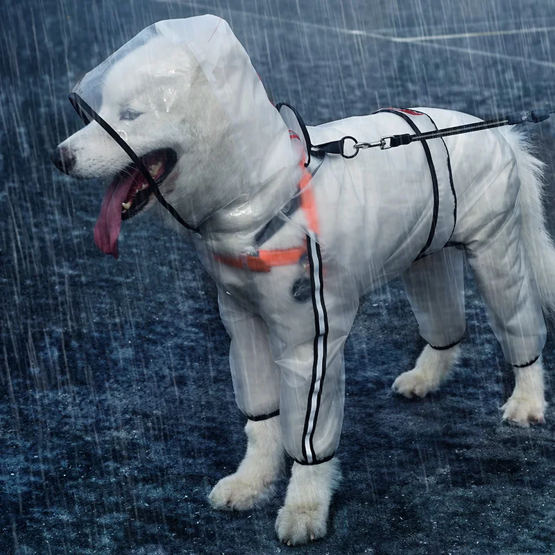 

Pet Raincoat Puppy Four Feet Hooded Transparent Waterproof for Teddy Big Dog Raincoat Animal