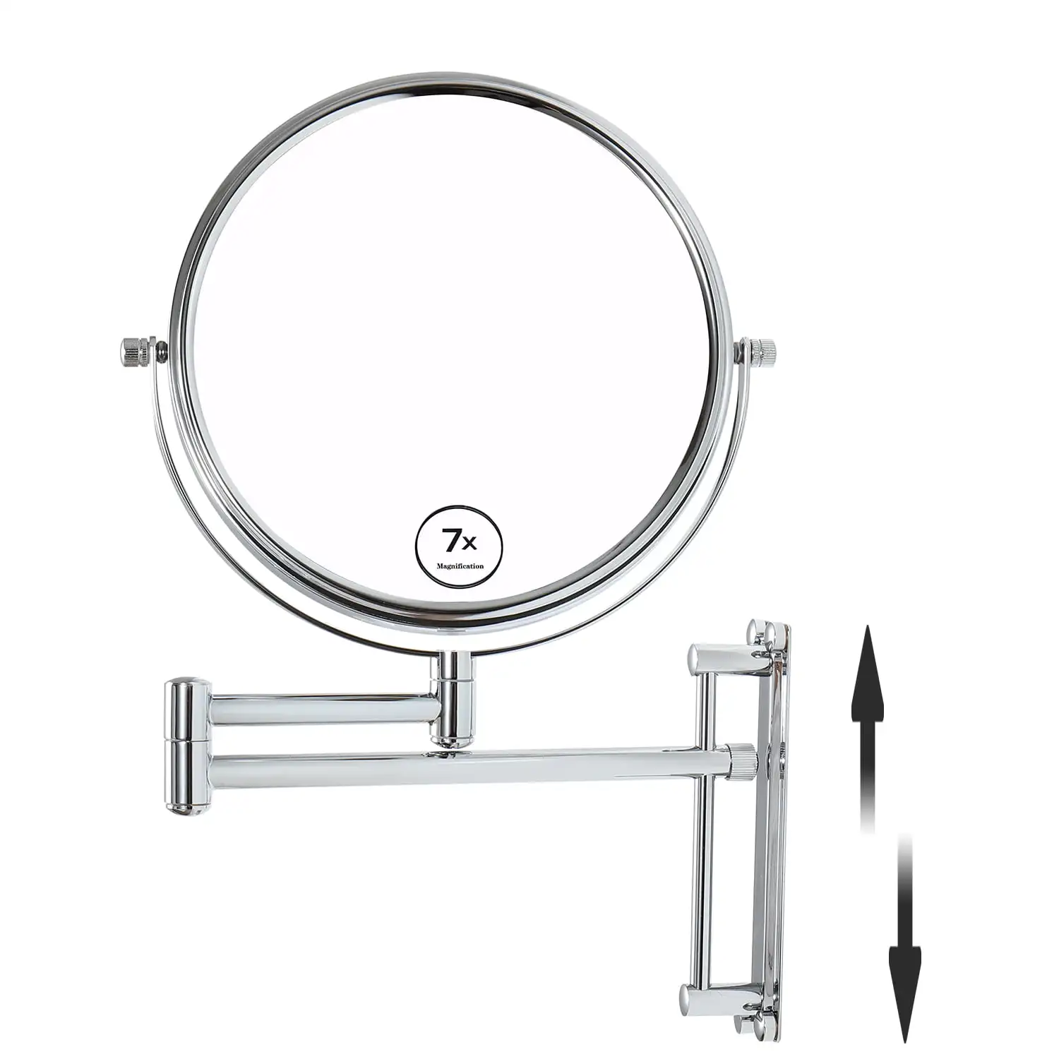 

7X Magnification Wall Mount Makeup Mirror Adjustable Height Double-Sided Mirrors for Bathroom Vanity, Round Shape Finish Chrome