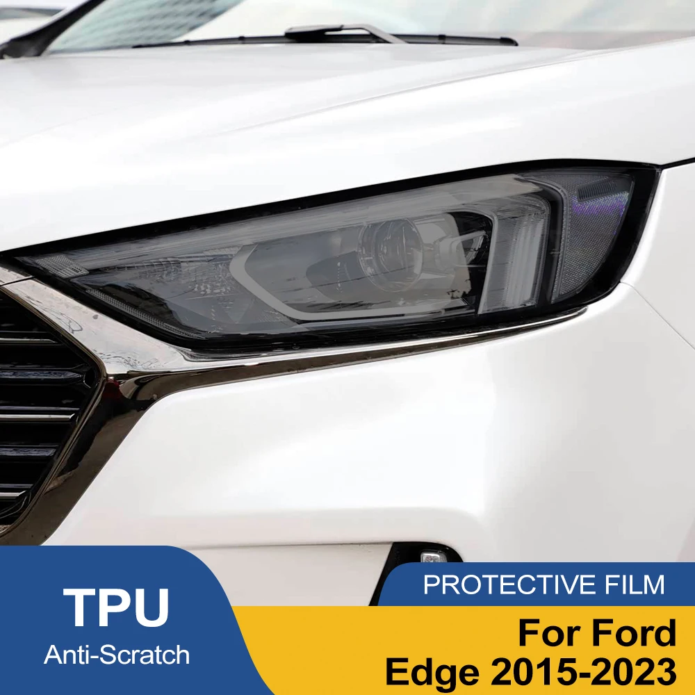 Фото Защитная пленка из ТПУ для фар автомобиля Ford Edge 2015-2023, дымчато-черная, предварительно вырезанная, глянцевая, антицарапийная, комплект для оклейки автомобиля виниловой пленкой №2