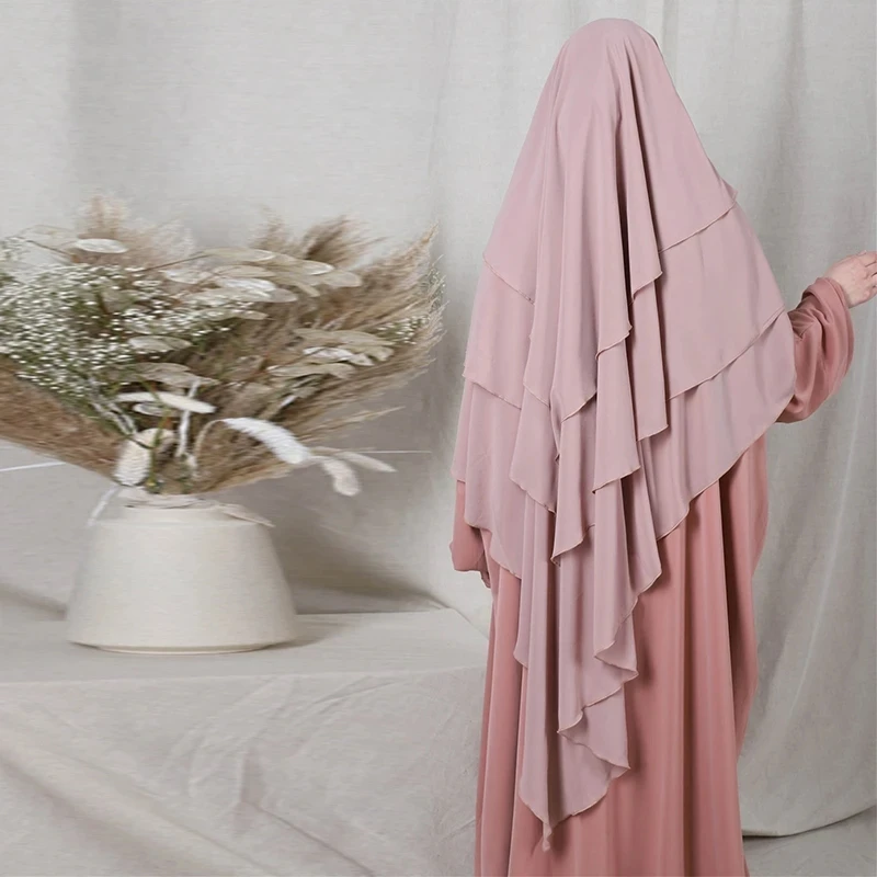 Lady Fashion Dubai Turkey Turban Muslim Khimar Three Layer Ruffles Hijabs  Arabic Women Islamic Shawls Scarves Prayer Garment