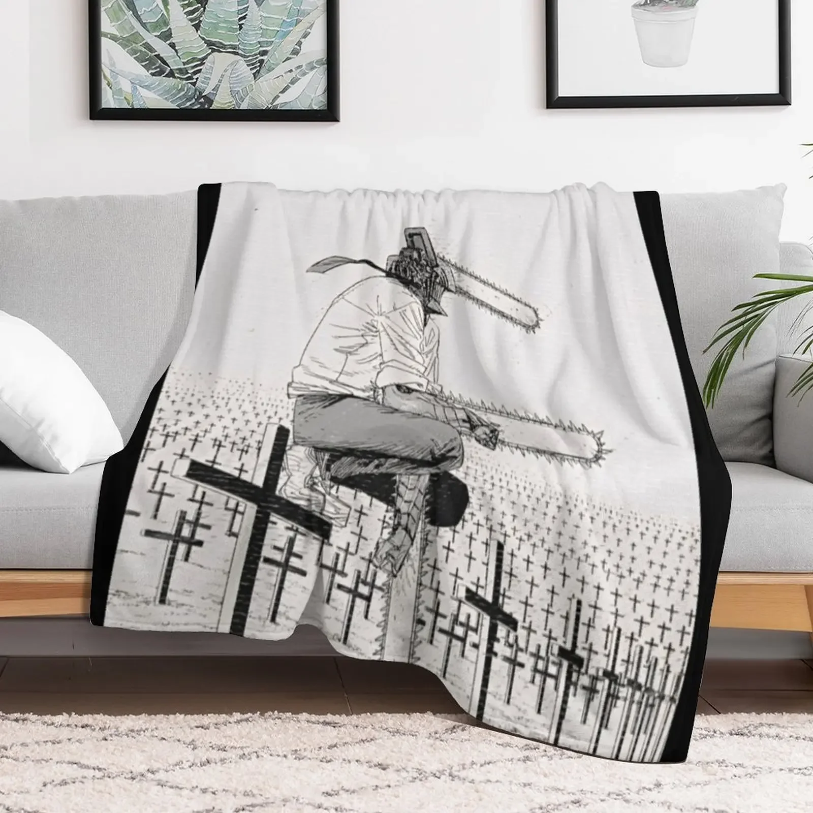 Бензопила Денджи на могильном поле Декоративное одеяло манга Винтажные одеяла