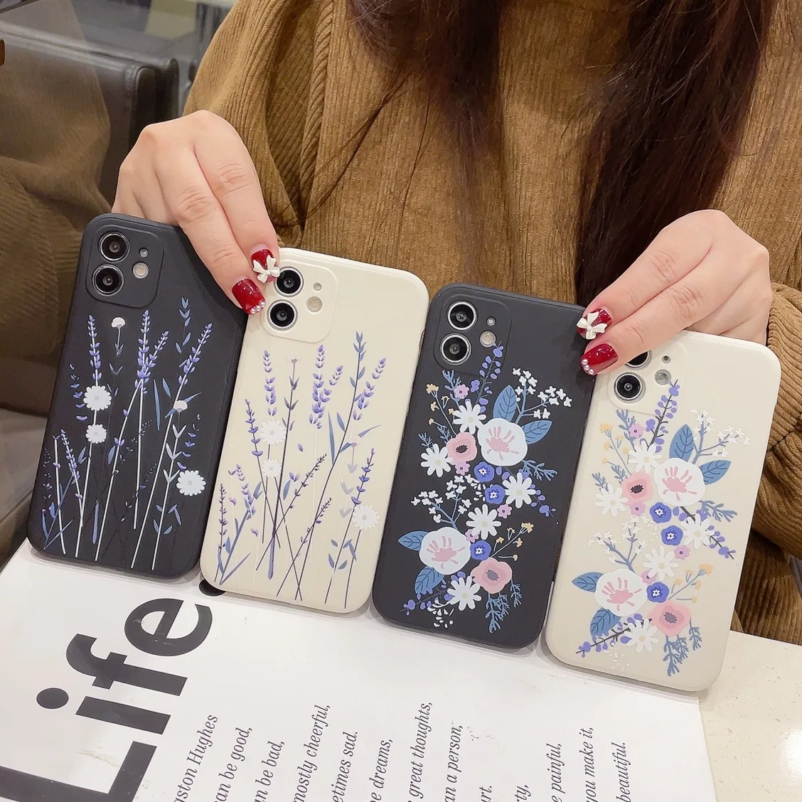 

Floral Flower Case for IPhone 11 12 13 14 Pro Max Mini Cover for IPhone 7 8Plus X XR XS MAX SE2 Soft Silicone Shockproof Fundas