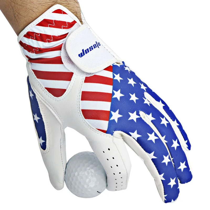 Golf Gloves American Flag Men's Left Hand Leather Soft Breathable Pure Sheepskin Golf Gloves Golfer Accessories All Weather Grip