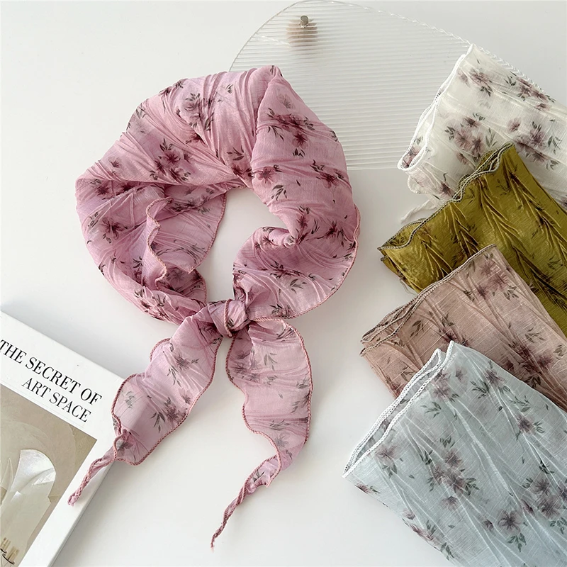 

Fold Triangle Scarf Flowers Neck Head Scarves Decorative Pleated Scarves DIY Long Bandanas Shawl Solid Color Scarf Neckerchief