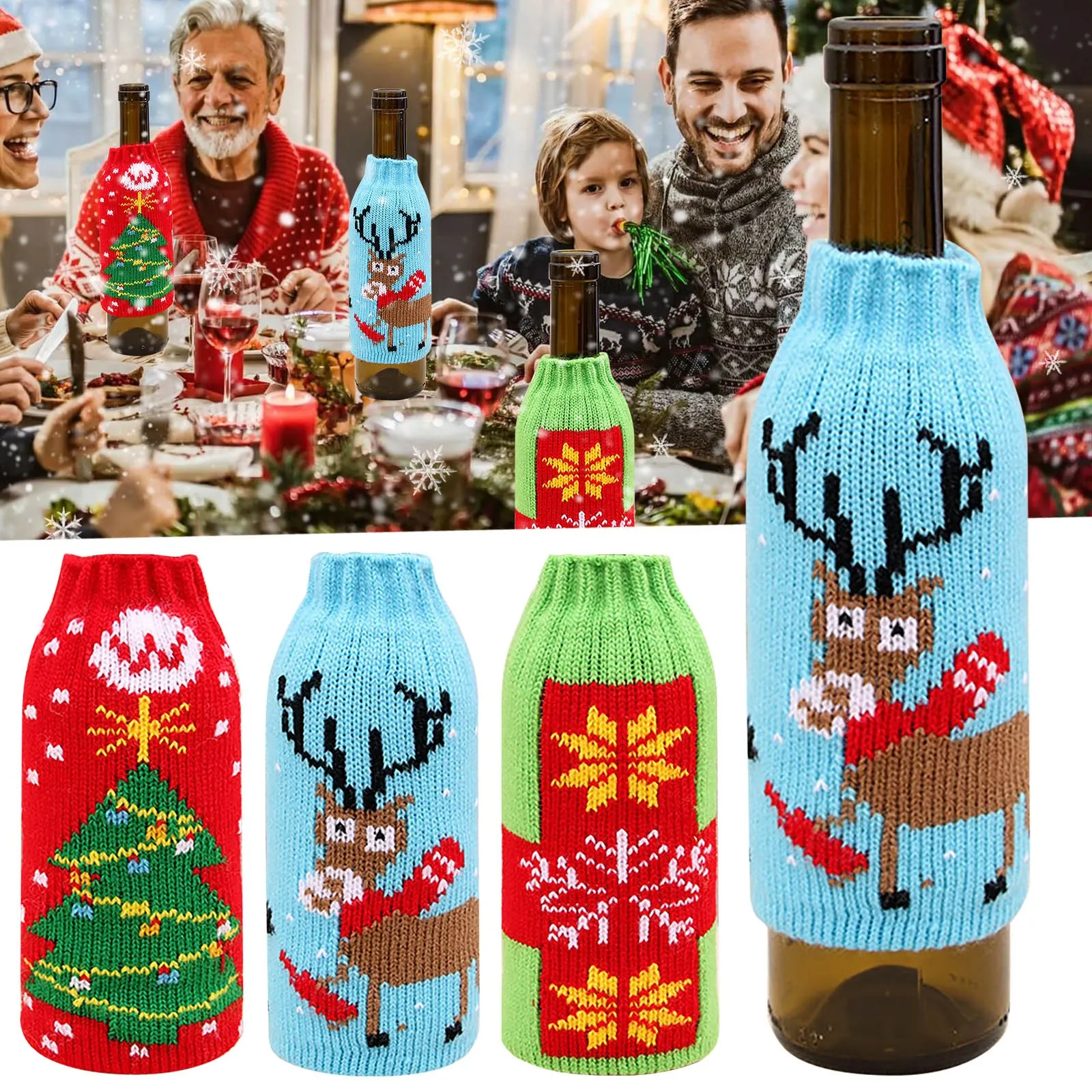 Christmas Household Supplies Premium Knitted Christmas Beer Bottle Covers Christmas Beer Bottle Champagne Flutes