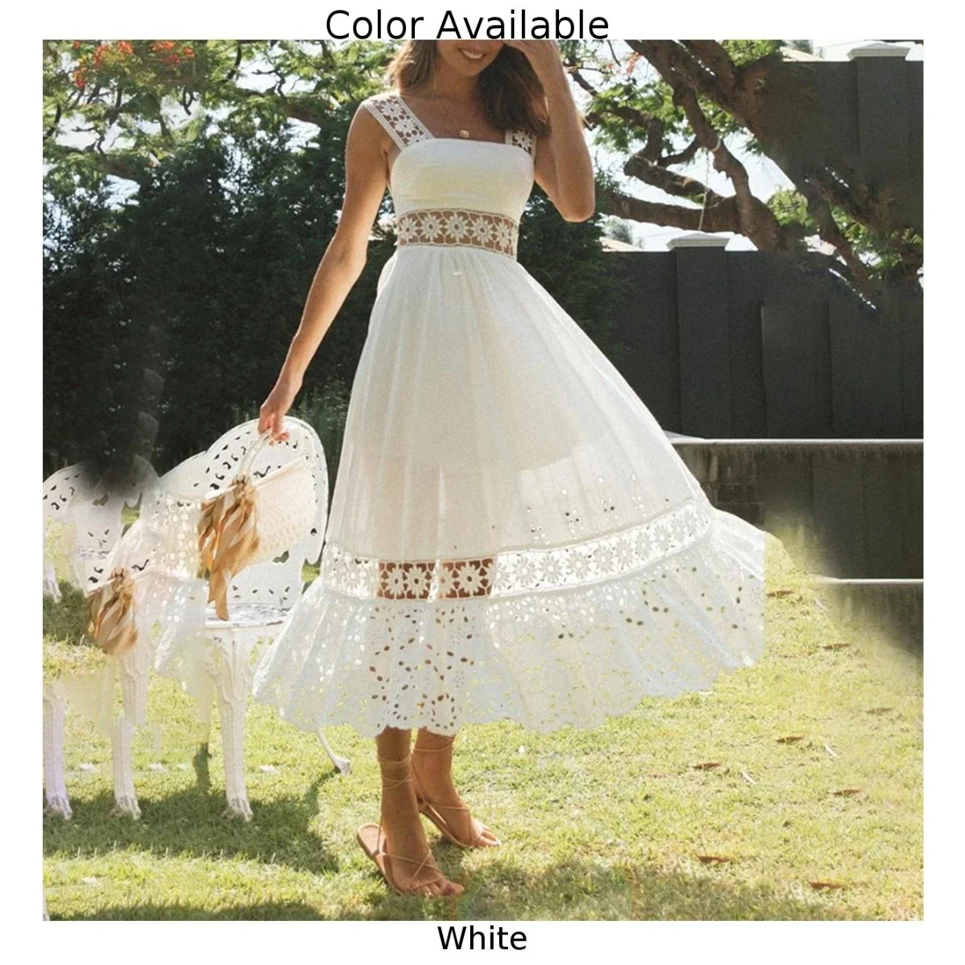 Женское элегантное платье с белыми цветами кружевное богемное длинное