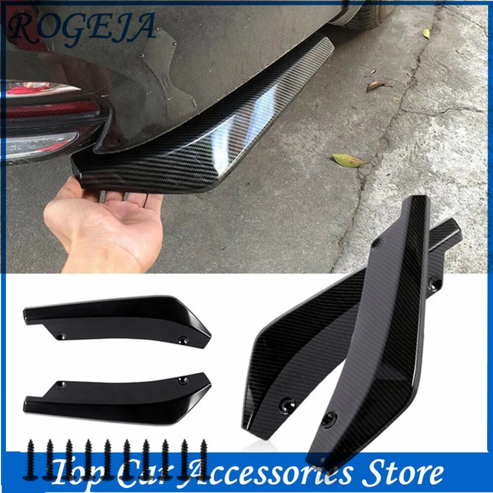 

2Pcs Universal Car Rear Bumper Lip Diffuser Splitter Spoiler Scratch Protector Gloss Black Carbon Fiber