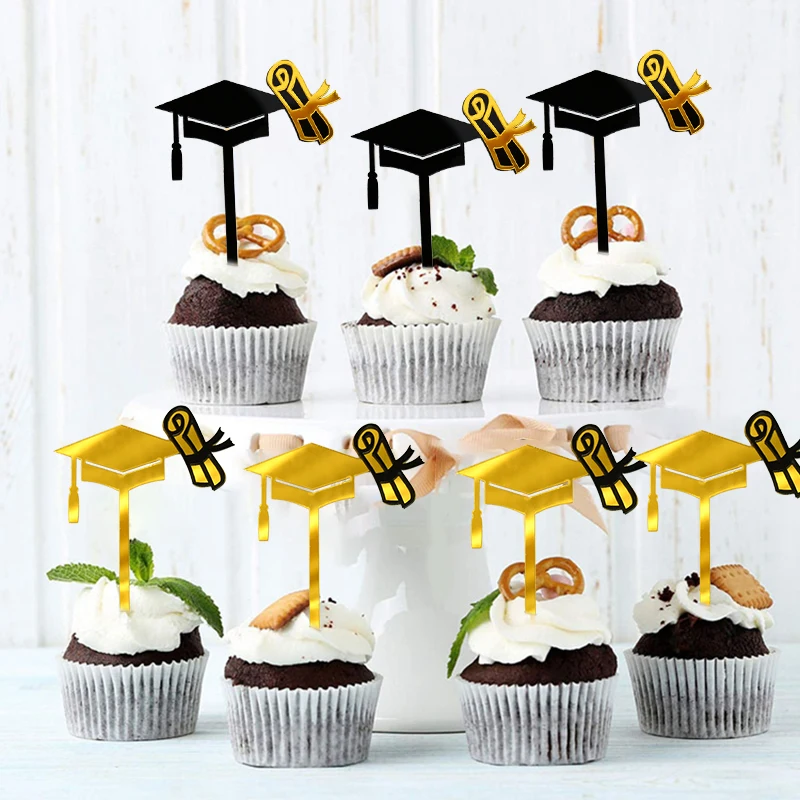 

3Pc Black Gold Acrylic Cake Toppers Happy Graduation Cake Toppers Graduate Birthday Party Decor Congratulation Grad Cake Supplie