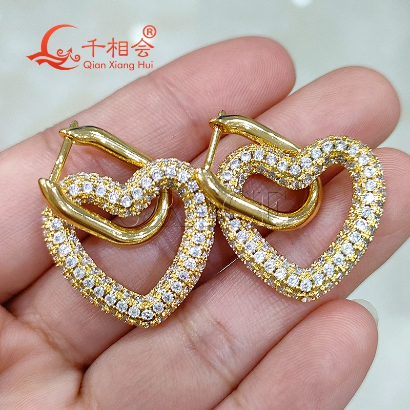 23mm yellow heart shape ring hollow out S925 silver earrings ear stud D vvs  white moissanite stone Earing jewelry woman gift