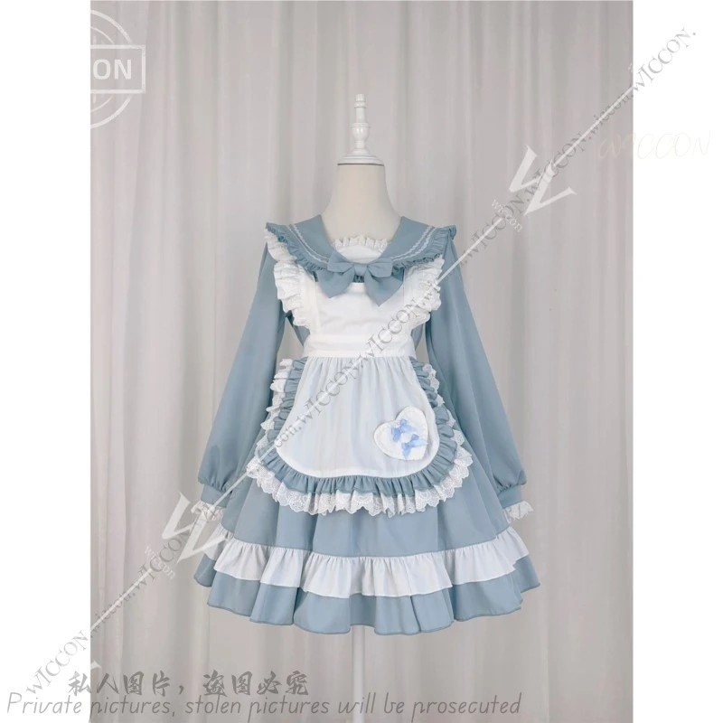 Японский милый костюм моряка фартук горничной темно-синий воротник длинный