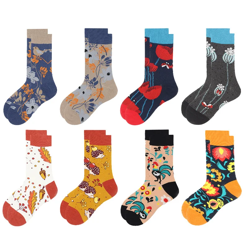 

Creative Colorful Women Socks New AB Sports Socks Flower Bird Pattern Mid-tube Casual Socks Men's Trendy Socks Plus Size Socks