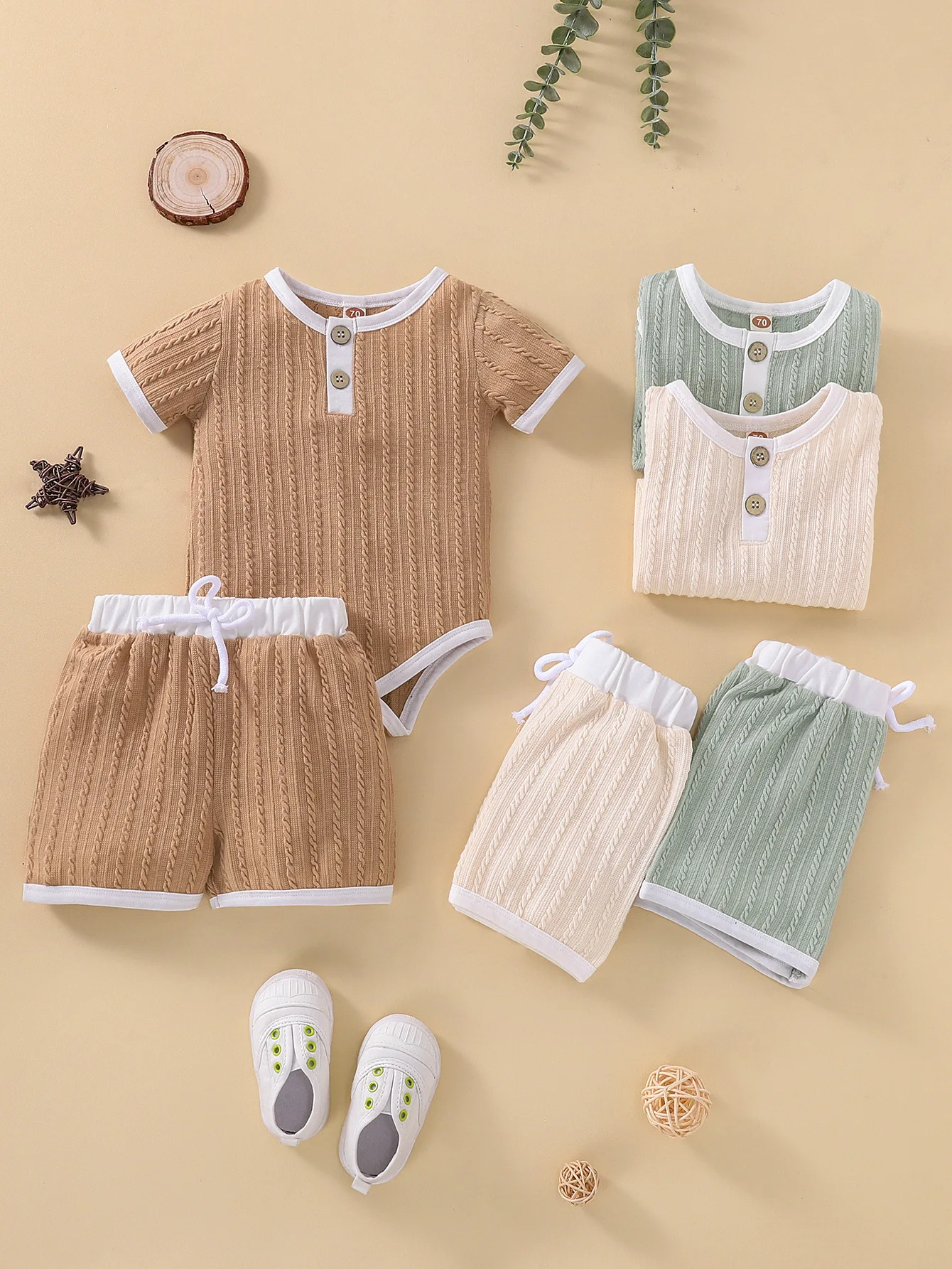 

Baby Boy Romper Set Infant Girls Clothing Sets Solid Ribbed Striped Bodysuits + Elastic Pants 2 PCS Toddler Casual Clothes Set