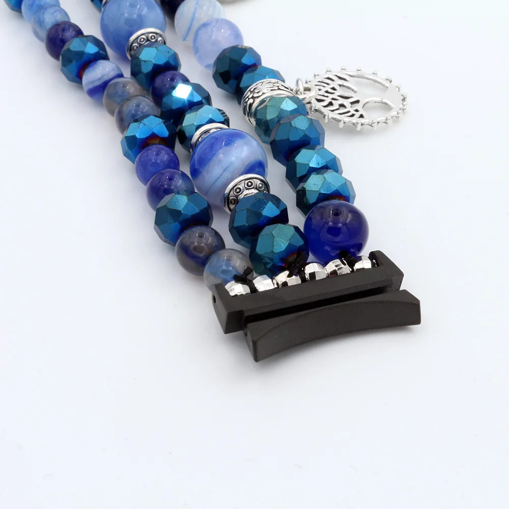 Galaxy Watch 4 Band Beaded Dressy Bracelet for Samsung Galaxy Watch 4 Classic 40mm 42mm 44mm 46mm Bands Blue Watchband for Girl