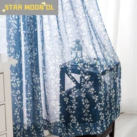 printed window gauze cotton linen window gauze modern contracted branches willow leaves