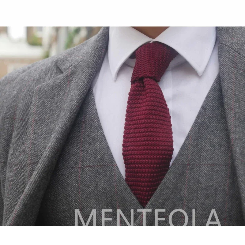 Серый твидовый шерстяной мужской костюм на зиму 3-х предметный формальный