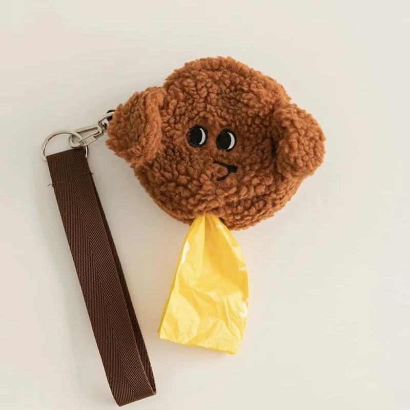 1pc Pet Poop Bag cute plush teddy Outdoor Portable Waste Bag Dispenser Carrier Dog Clean Bag Holder Storage Box bag Accessories