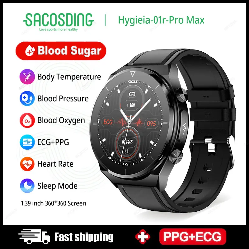 

ECG Smartwatch Sapphire Glass Blood Sugar Blood lipids Blood Pressure Temperature Health Monitor Laser Therapy Smart Watch Men