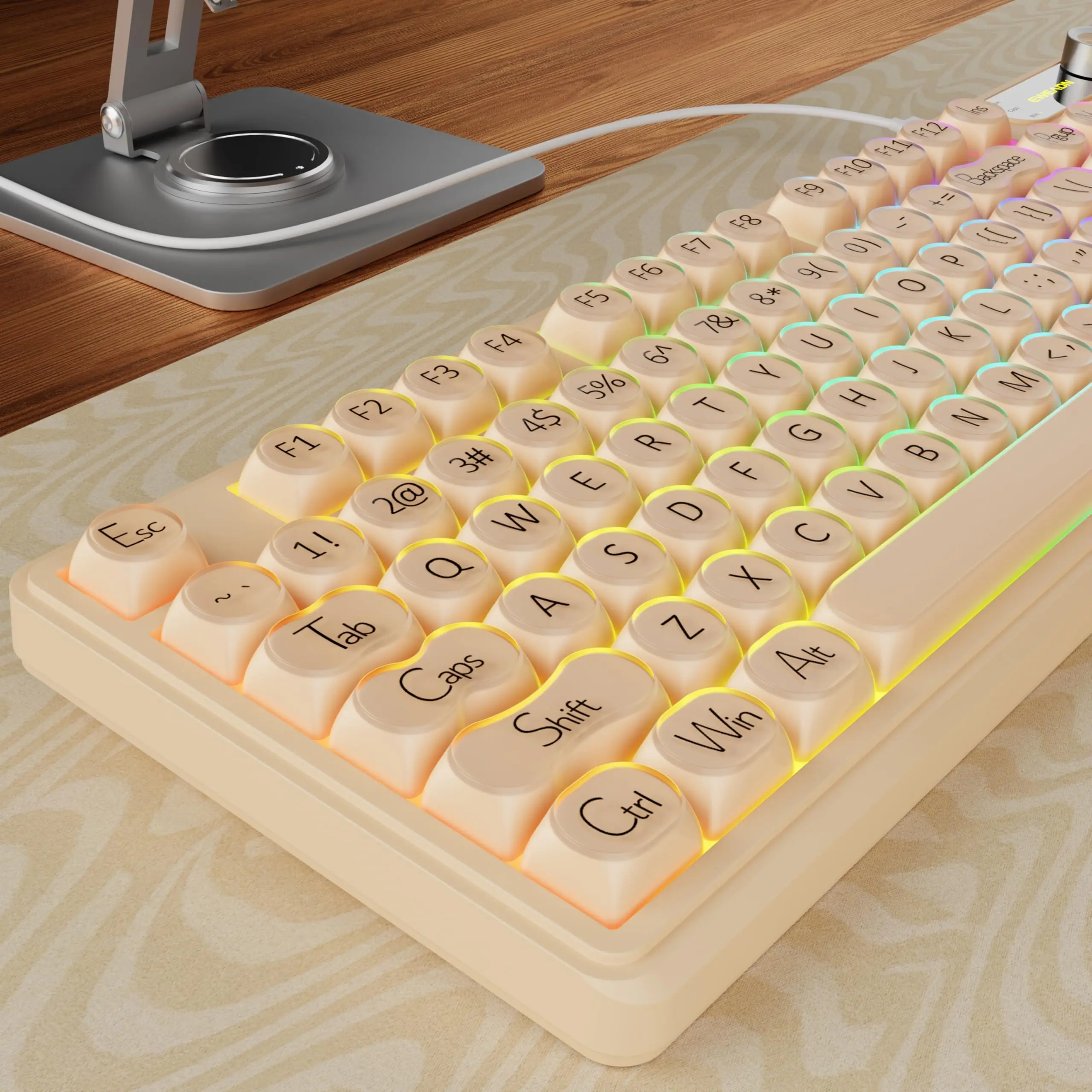 Фото Проводная клавиатура EWEADN V102, 98 клавиш, кремовая игровая клавиатура с RGB-подсветкой, бесшумная, проводная, стильная механическая клавиатура для ноутбука и ПК, для геймеров №1