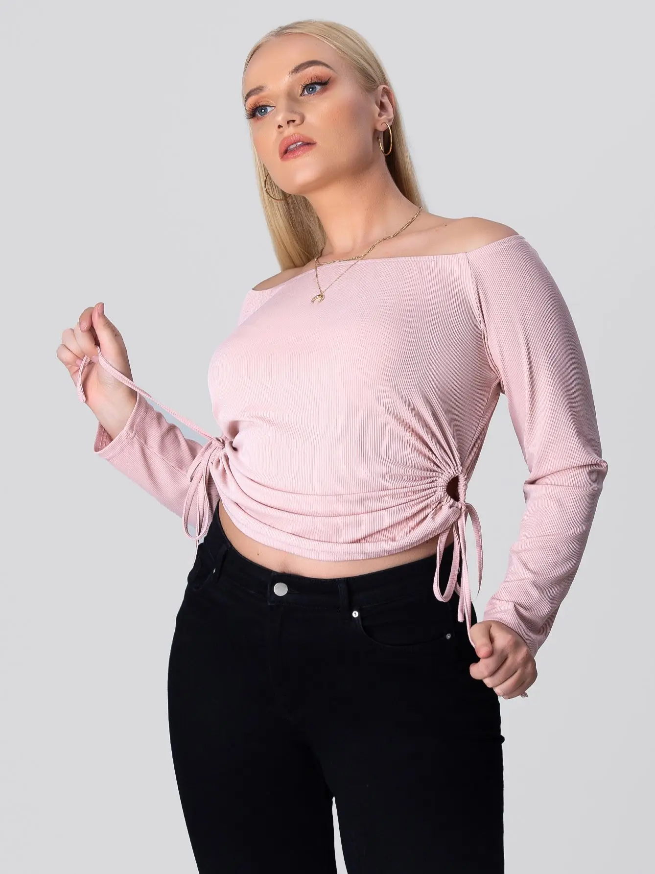 Plus Size Pink Cropped Tops Autumn Winter 2022 Women Large Y2k 4XL Long Sleeve Blouses Streetwear Casual Oversize Ladies T Shirt