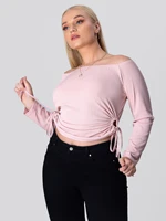 earo pink slash neck tops womens plus size 4xl long sleeve blouses hollow cut out cropped top sexy autumn streetwear clothing