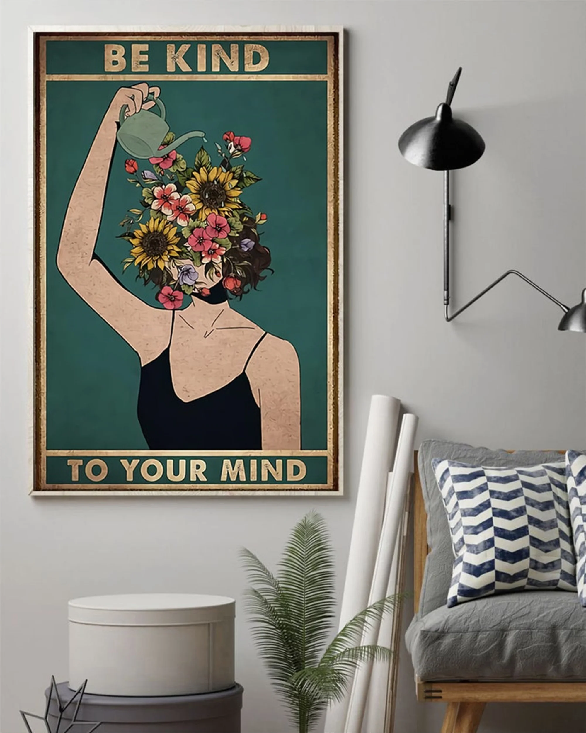 

Be Kind To Your Mind Poster Pot Head Women Mental Health Poster Inspirational Awareness Wall Art Canvas Painting Home Decoration