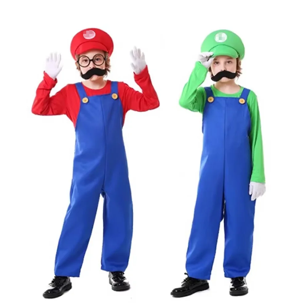 Костюм Луиджи для мальчиков Super Luigi Bros комбинезон косплея боди шляпа костюм с