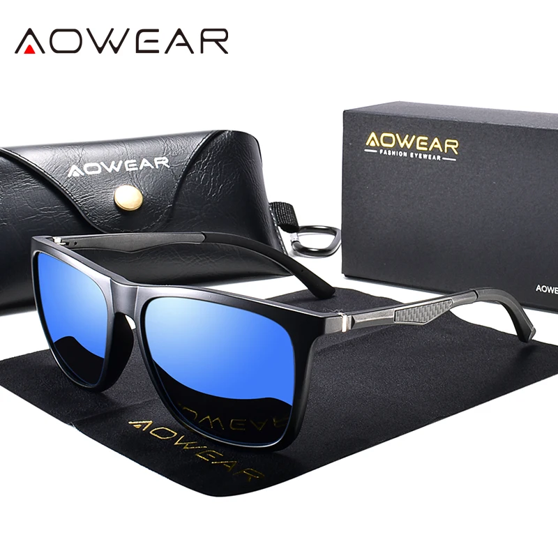 Фото AOWEAR ретро поляризационные солнцезащитные очки для мужчин и женщин квадратные солнцезащитные очки UV400 для вождения Gafas De Sol №2