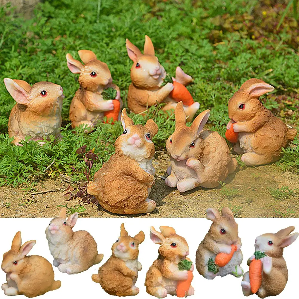 

Outdoor Indoor Bonsai Ornament Animals Models Rabbits Carrot Statues Bunny Figurines Hare Sculpture Garden Decoration