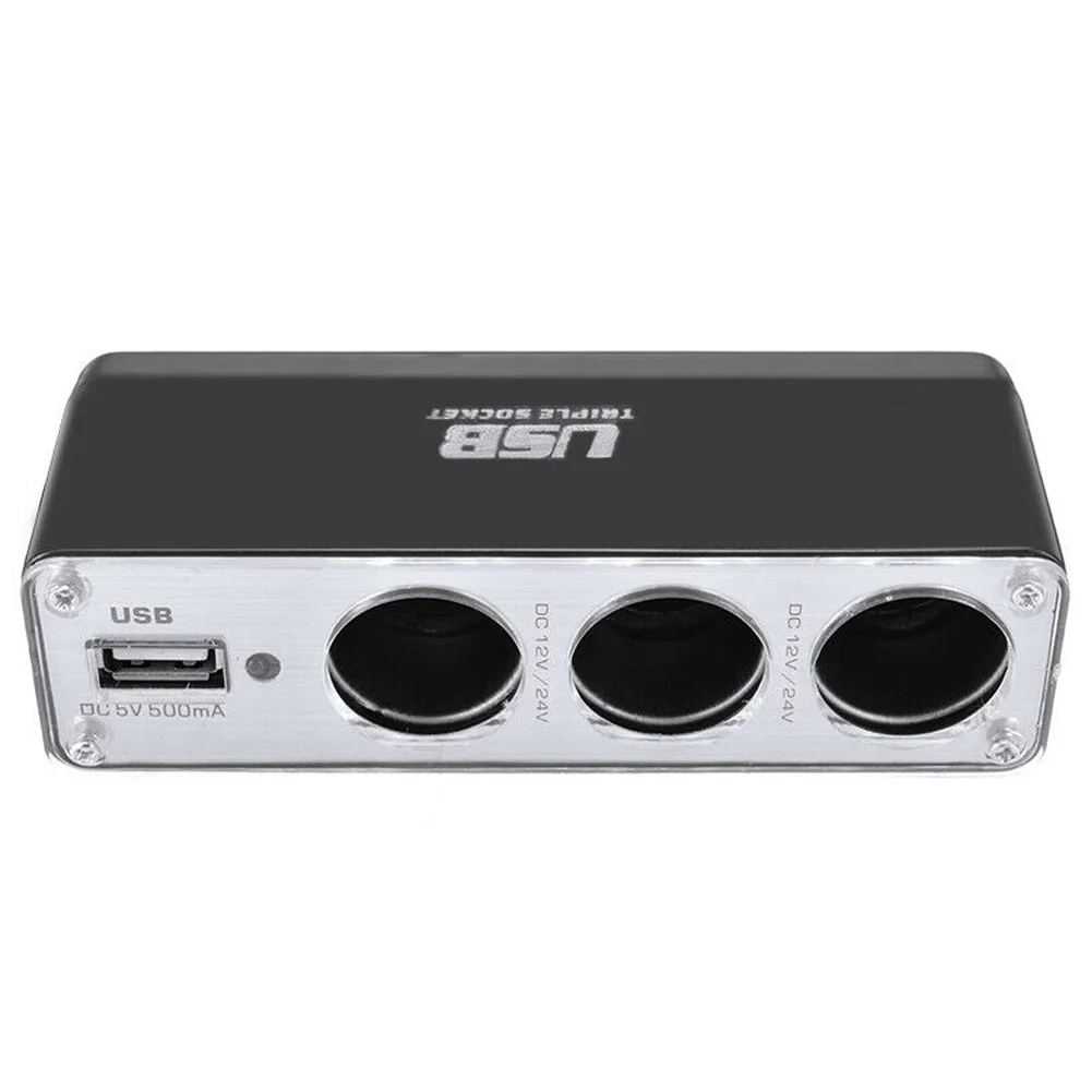 

High Quality New Charger Adapter Triple Splitter ABS Accessories Black Car Cigar Lighter Multi Socket USB Port