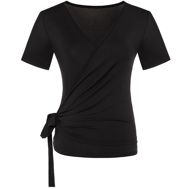 

Топ для латиноамериканских танцев, летний женский тренировочный топ с V-образным вырезом и длинным рукавом, облегающий Топ для женщин, одежда для выступлений и танцев, L22073