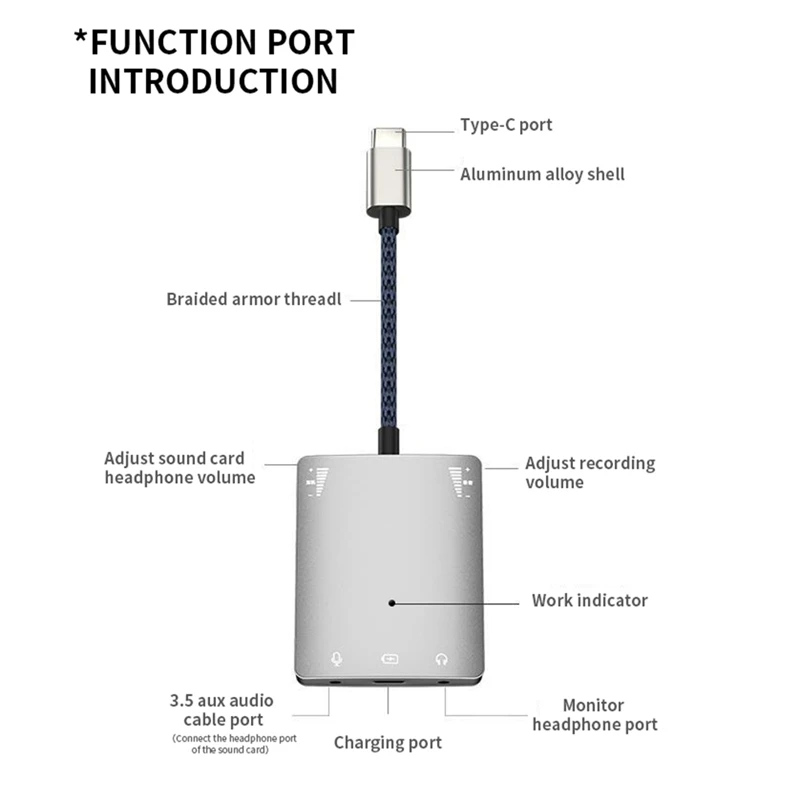 Фото USB C звуковая карта динамик 3,5 мм аудио интерфейс адаптер для наушников Huawei/Samsung Высокое качество живой преобразователь №4