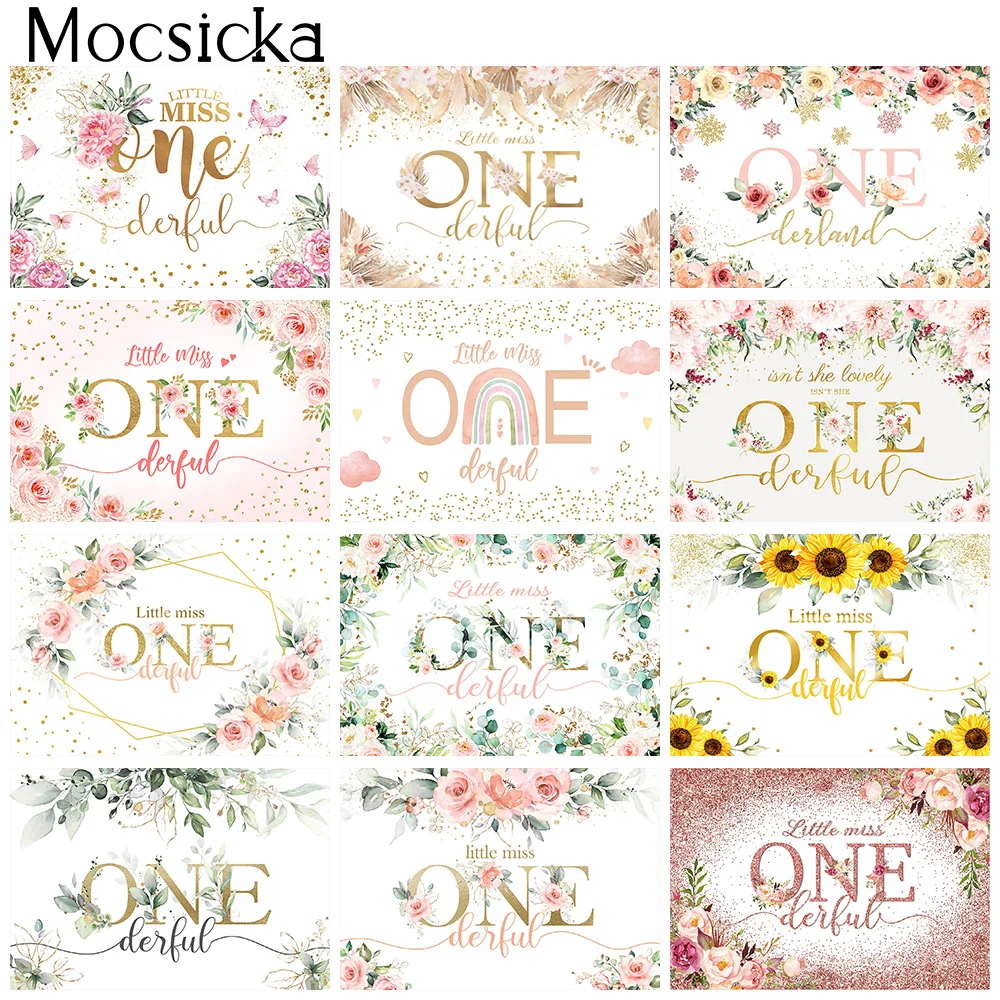 Miss Onederful Party Backdrop Decor Watercolor Flowers Baby Happy 1st Birthday Cake Table Background Customized Supplies Props