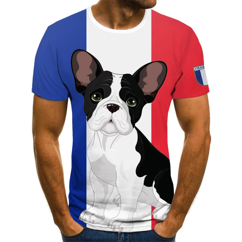 Футболка унисекс из полиэстера с рисунком французского бульдога и галлика